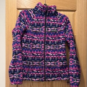 Columbia Vibrant Pink and Navy Patterned Fleece Jacket Medium